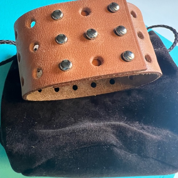 Hermes Perforated Brown Cowhide Leather Silver Tone Bracelet RARE!!! - Picture 9 of 16